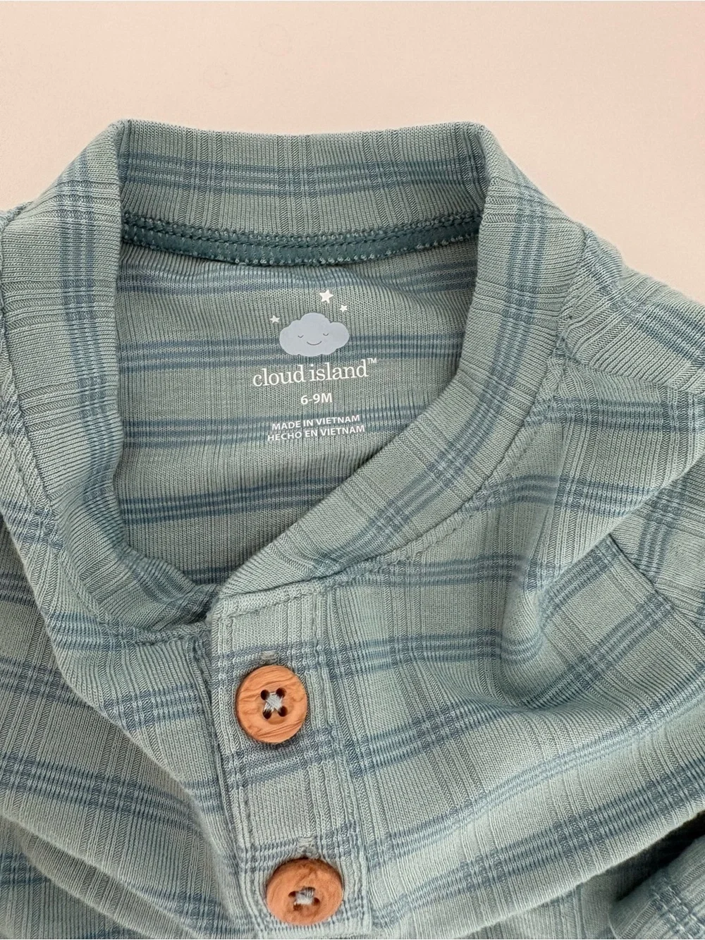 cloud island Teal Plaid Baby one-Piece with Matching Hat 6-9M